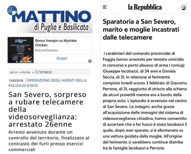 ITS Rassegna stampa Videosorveglianza San Severo