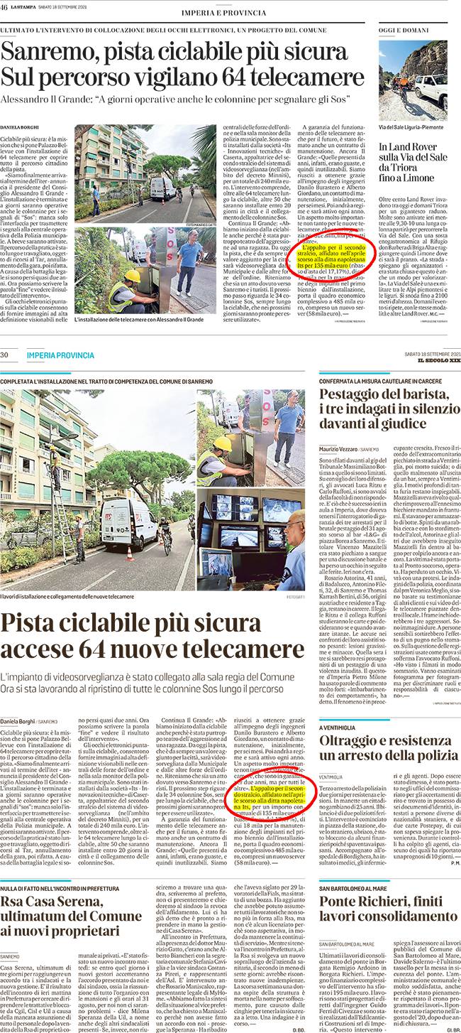 ITS Rassegna stampa Videosorveglianza Sanremo